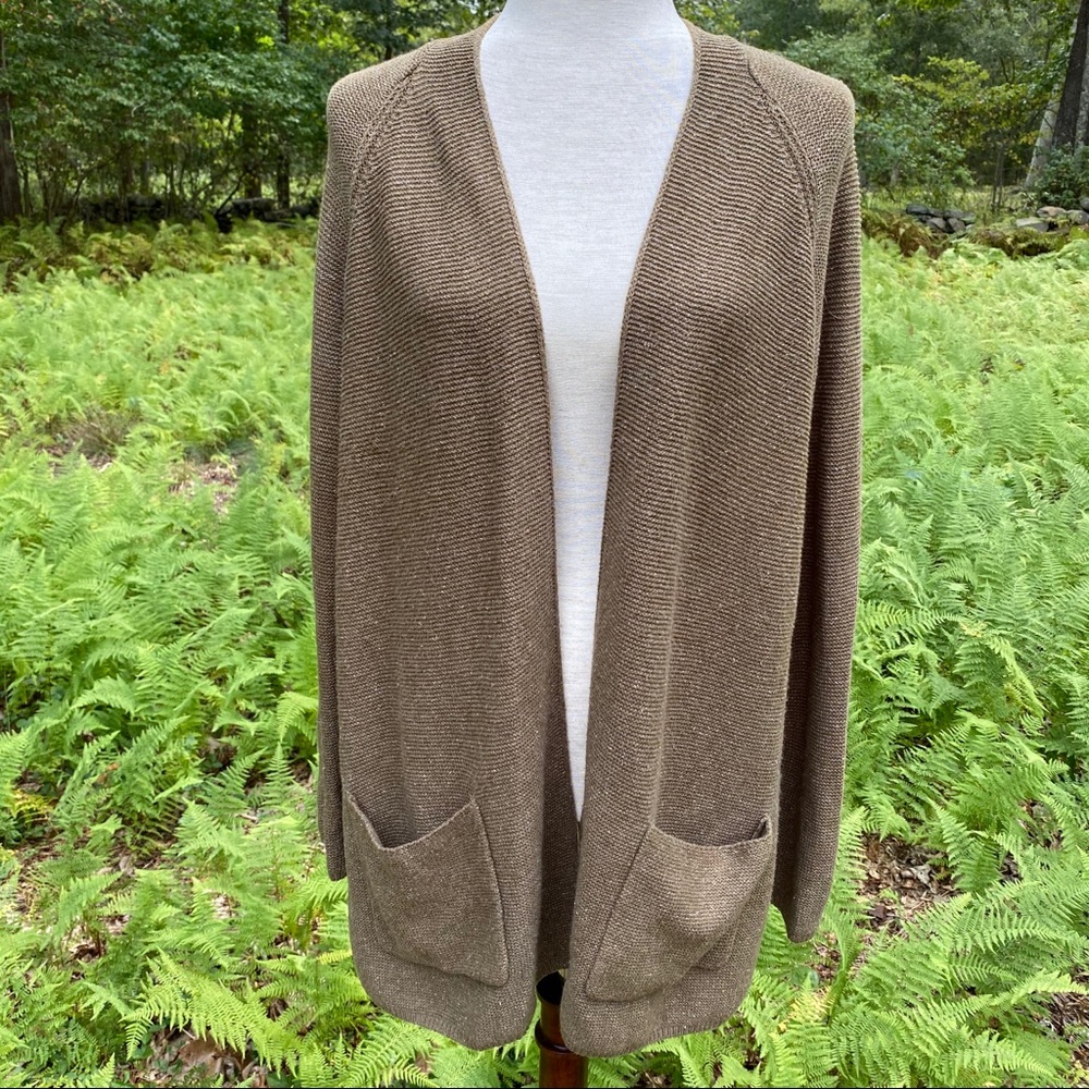 J. JILL SWEATER CARDIGAN OLIVE GREEN OPEN FRONT BOYFRIEND POCKETS SIZE M